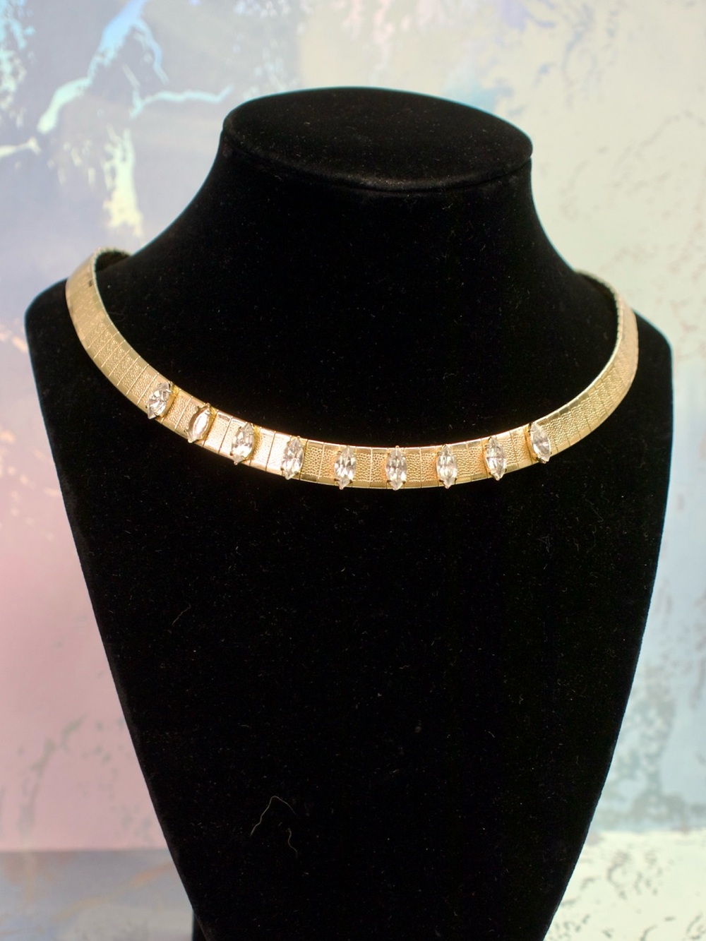 Gold Crystal Accent Choker Necklace